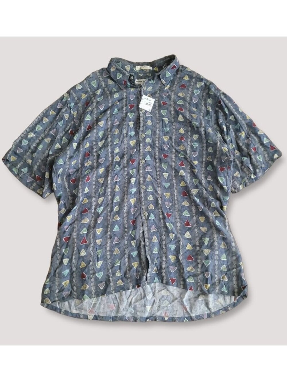 Vintage Pierre Cardin Abstract Print Navy Rayon Short Sleeve Shirt NWT